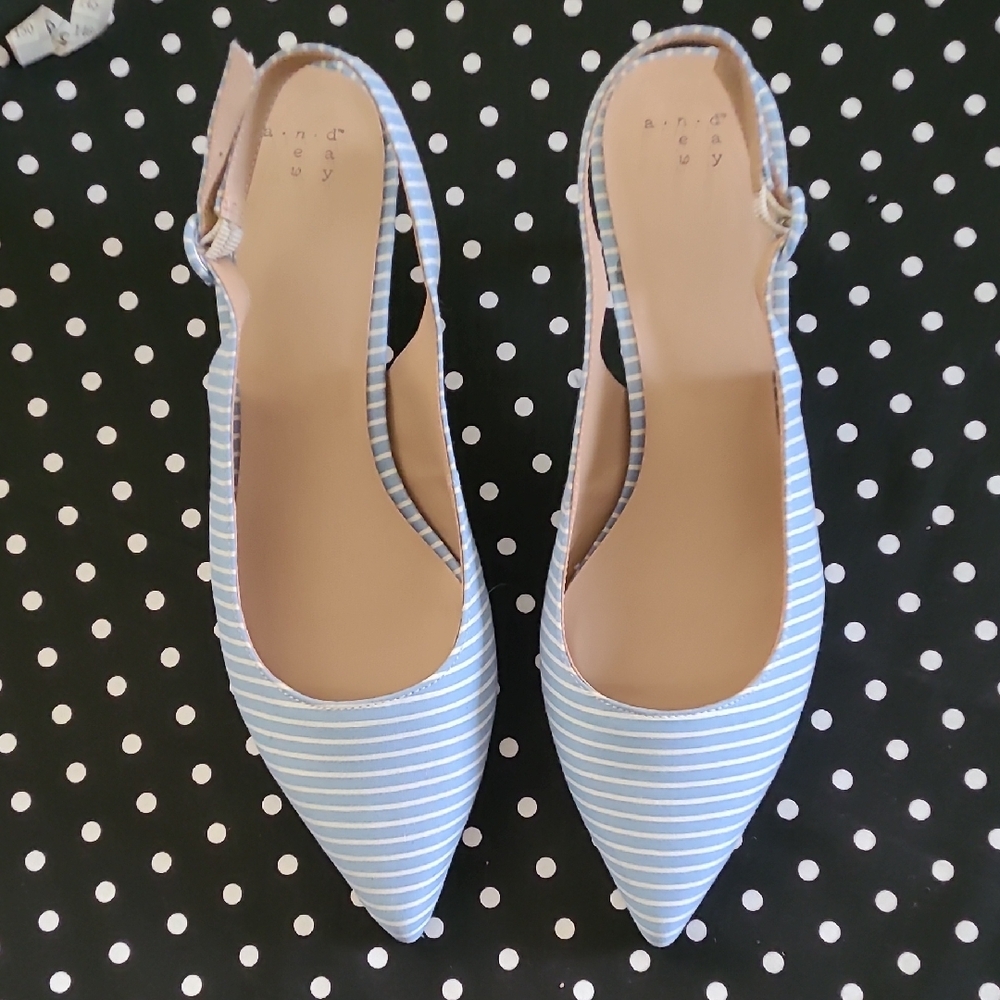 Striped Blue Slingback Heels